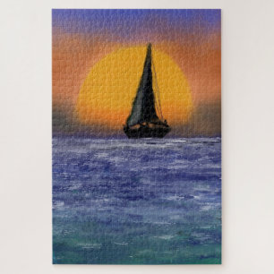 Sailboot Sunset - Waterverf Legpuzzel