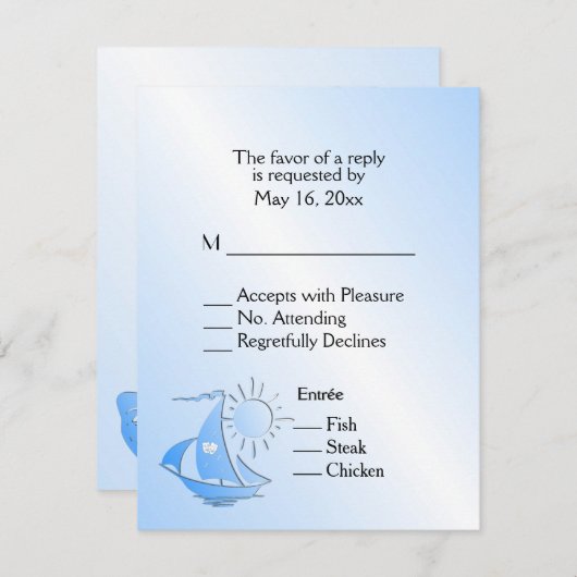 Sailboot Theater RSVP met menukeuze van entree (Voorkant / Achterkant)