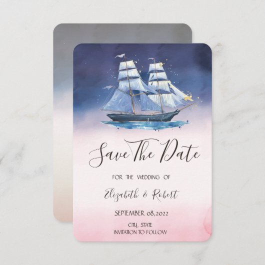 Sailbootsterren op Zee Nautical Save the Date (Voorkant / Achterkant)