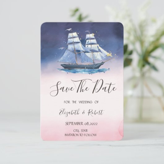 Sailbootsterren op Zee Nautical Save the Date (Staand voorkant)