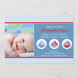 Sailboten Baby Boy Birth Annouting Kaart