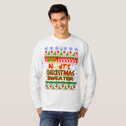 Sailen van Nautical Ugly KerstSweater T-shirt (Voorkant volledig)