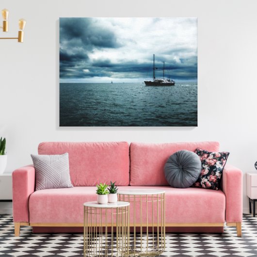 Sailen van schepen op Stormy Zeeen Dramatic Canvas Afdruk (Insitu (Woonkamer))