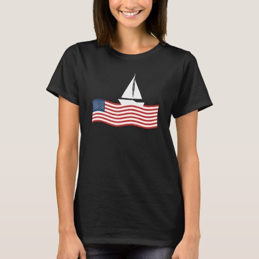 Sailer Zeilschip Amerikaanse vlag Zeilboot Boati T-shirt (Voorkant)
