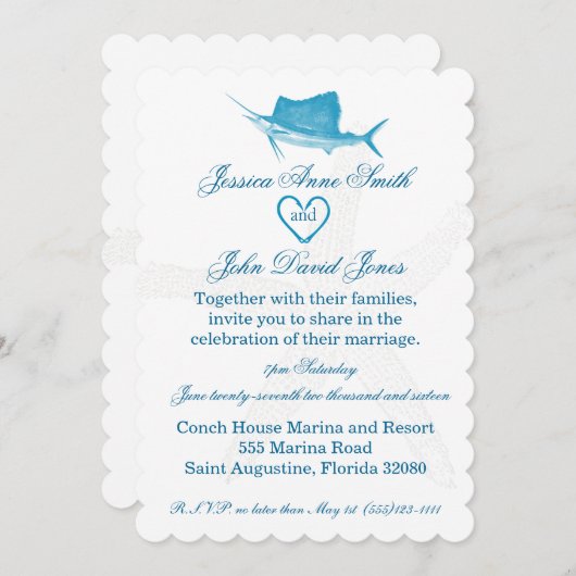 Sailfish bruiloft uitnodiging (Voorkant / Achterkant)