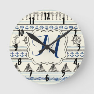Sailing Anchor Nautica Monogram Initiaal Wall Cloc Ronde Klok