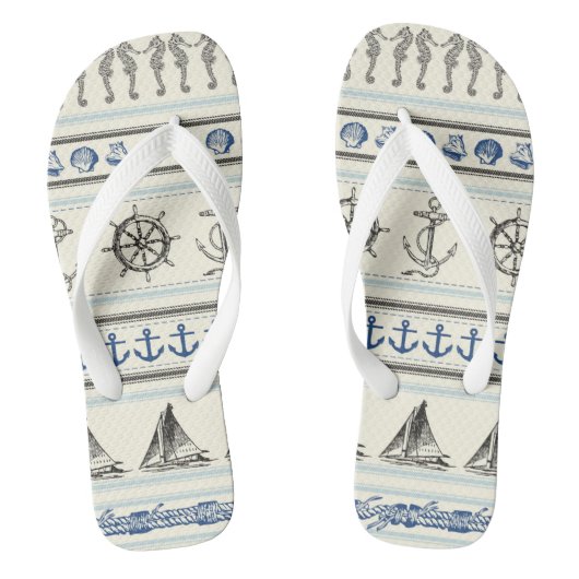 Sailing Anchor Nautical Rope Kno Flip Flop Sandals (Voetbed)