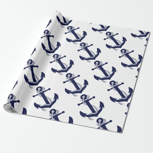 Sailing Anchor Navy Cadeaupapier (Uitgerold)