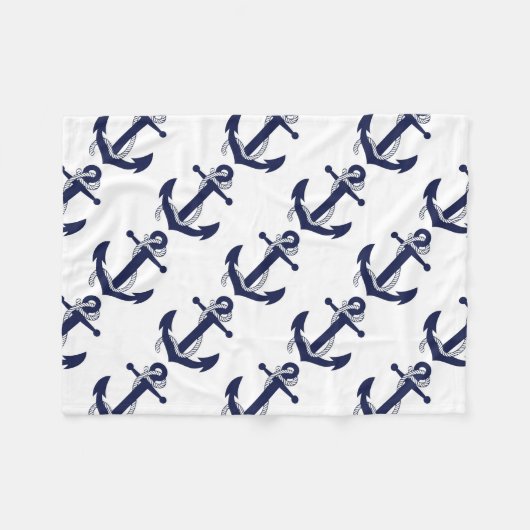 Sailing Anchor Navy Fleece Deken (Voorkant (Horizontaal))