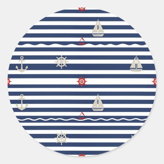 Sailing Anchor Zeilboot Streeppatroon Ronde Sticker (Voorkant)