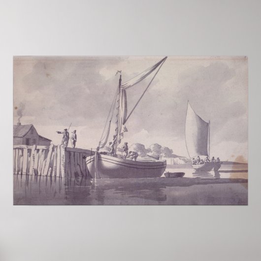 Sailing Barges nadert een Wharf Poster (Voorkant)
