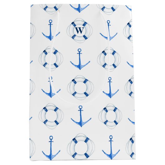 Sailing Blue Anker en Life Ring Nautisch Medium Cadeauzakje (Voorkant)