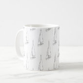 Sailing Boat Pattern. Zwart-wit. Koffiemok (Voorkant links)