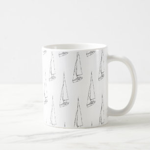 Sailing Boat Pattern. Zwart-wit. Koffiemok