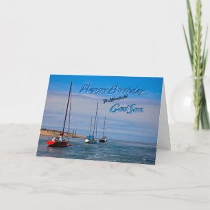 Sailing boats at anchor birthday card for Godson Kaart