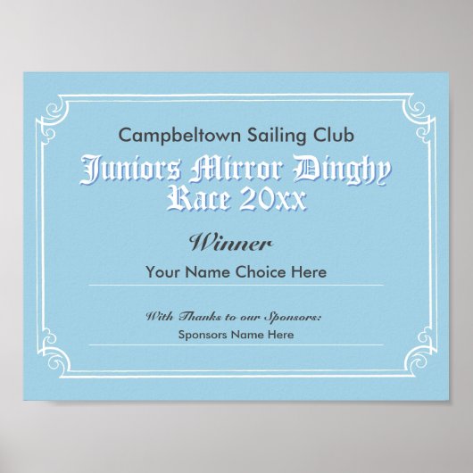 Sailing Club Competition Winner's Certificate Post Poster (Voorkant)