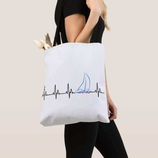 Sailing Heartbeat Funny Sailboat Tote Bag (Dichtbij)