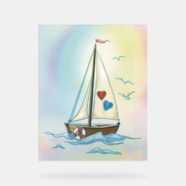 Sailing Hearts – Minimalist Boat with Love Sails Acryl Bord