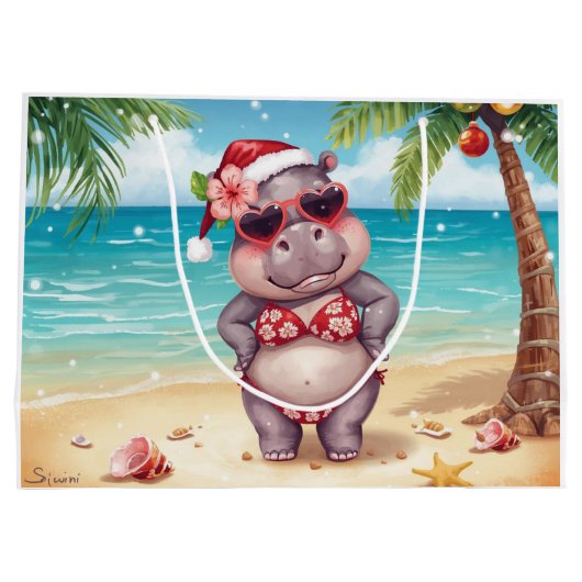 Sailing Hippo Christmas Bikini on big wave Groot Cadeauzakje (Achterkant)