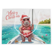 Sailing Hippo Christmas Bikini on big wave Groot Cadeauzakje (Voorkant)