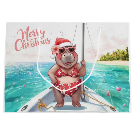 Sailing Hippo Christmas Bikini on big wave Groot Cadeauzakje (Voorkant)