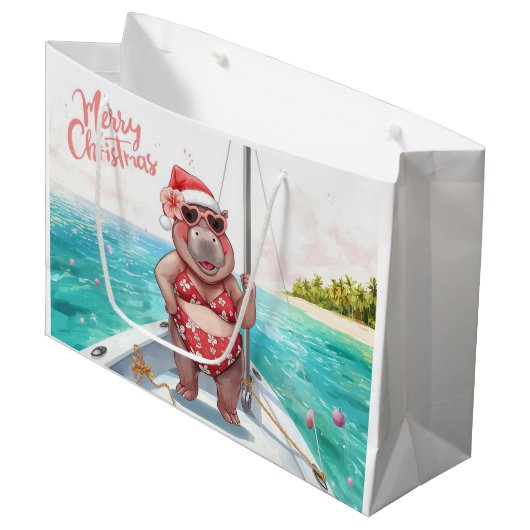 Sailing Hippo Christmas Bikini on big wave Groot Cadeauzakje (Voorkant Gekanteld)