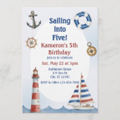 Sailing into Five, Watercolor 5th Birthday Kaart (Voorkant)