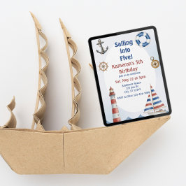 Sailing into Five, Watercolor 5th Birthday Kaart