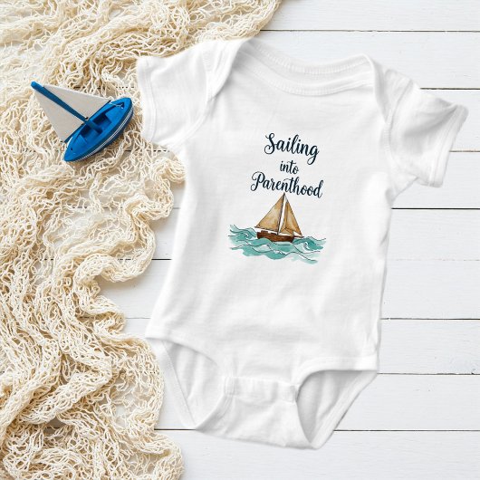 Sailing into Parenthood Bodysuit, Pastel Boat Romper
