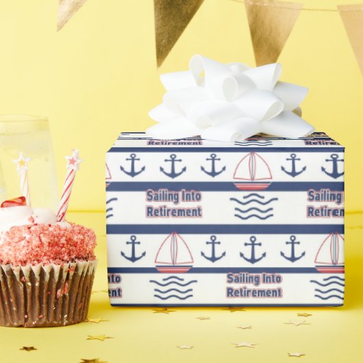 Sailing Into Retirement Nautical Wrapping Paper Cadeaupapier (Verjaardagsfeest)
