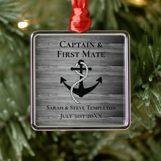 Sailing Kapitein First Mate Nautical Wedding Ancho Metalen Ornament (Boom)