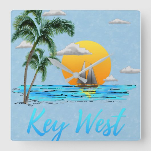 Sailing Key West Florida Vierkante Klok (Voorkant)