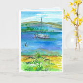 Sailing Mountain Lake Waterverf Happy Birthday Kaart (Gele Bloem)