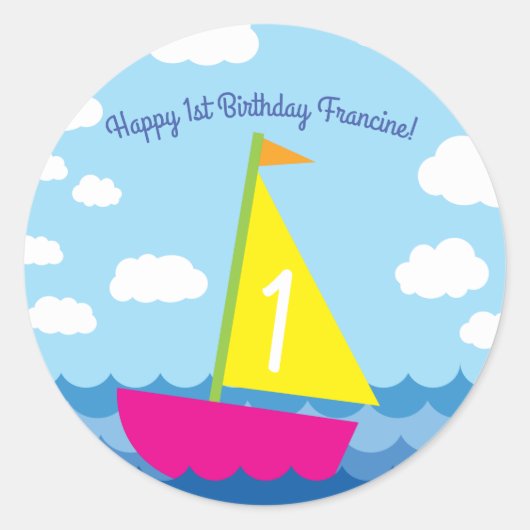 Sailing Sail Boat Cute Boy Kind Birthday Party Ronde Sticker (Voorkant)