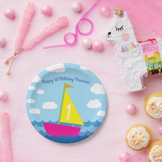 Sailing Sail Boat Cute Kids Birthday Party Papieren Bordje (Feest)