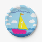 Sailing Sail Boat Cute Kids Birthday Party Papieren Bordje (Voorkant)