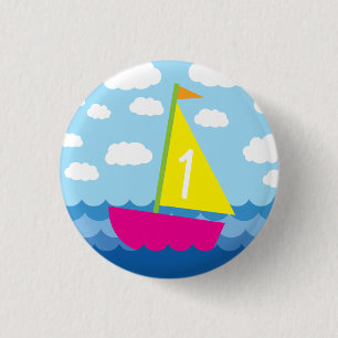 Sailing Sail Boat Cute Kinder 1e verjaardag Ronde Button 3,2 Cm