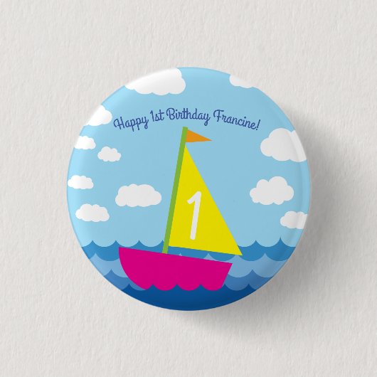 Sailing Sail Boat Cute Spring 1st Birthday Party Ronde Button 3,2 Cm (Voorkant)