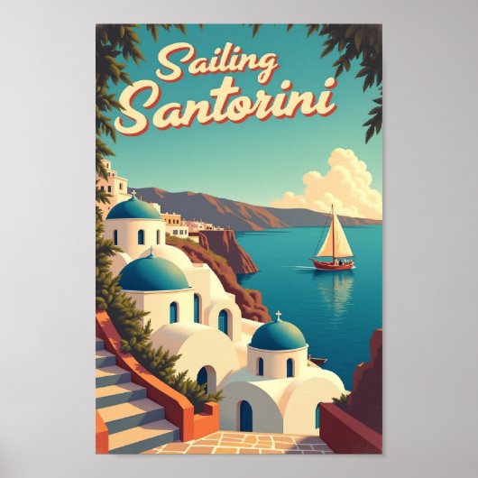 Sailing Santorini – Retro Travel Poster (Voorkant)