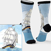 Sailing Ship Waves op Zee Illustration Light Blue Sokken
