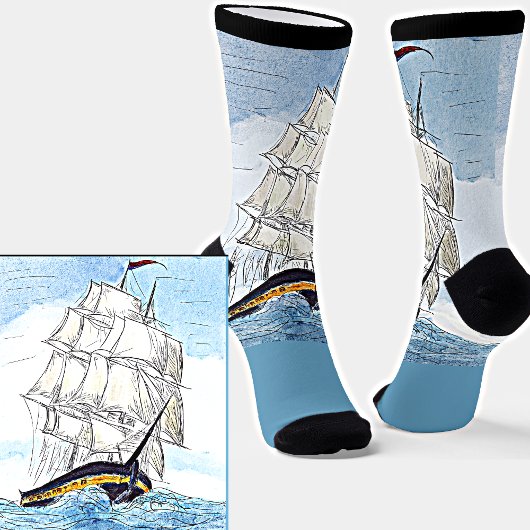 Sailing Ship Waves op Zee Illustration Light Blue Sokken