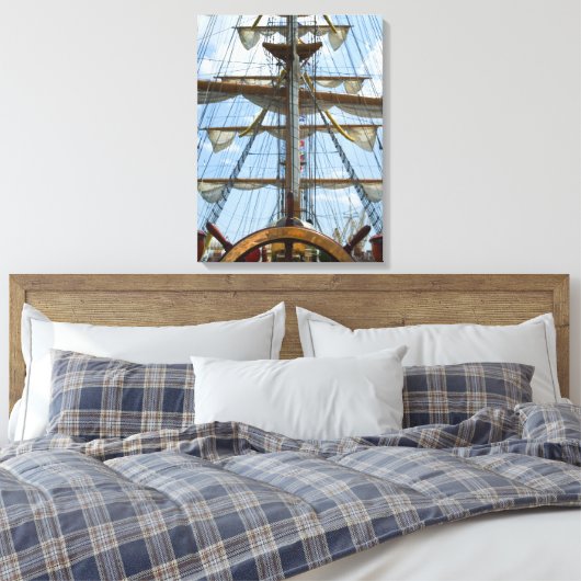 Sailing Ship Wheel and Rigging Canvas Afdruk (Insitu (Slaapkamer))