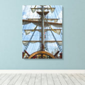 Sailing Ship Wheel and Rigging Canvas Afdruk (Insitu (Houten vloer))