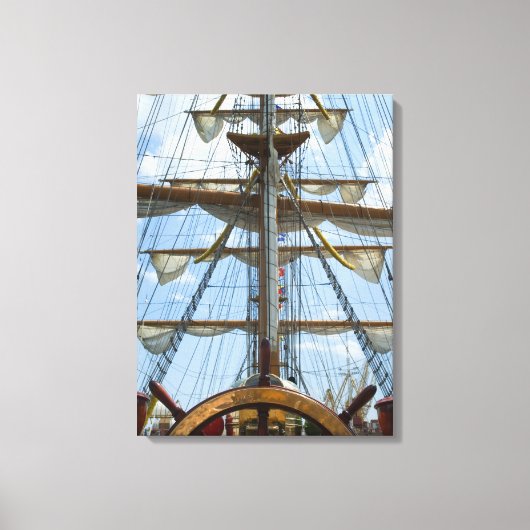 Sailing Ship Wheel and Rigging Canvas Afdruk (Voorkant)