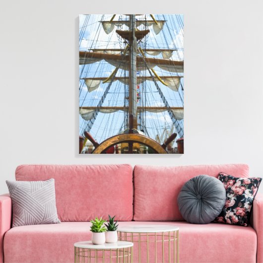 Sailing Ship Wheel and Rigging Canvas Afdruk (Insitu (Woonkamer))