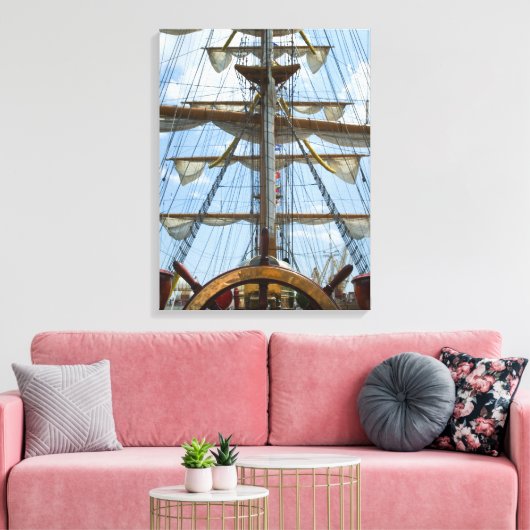 Sailing Ship Wheel and Rigging Canvas Afdruk (Insitu (Woonkamer))