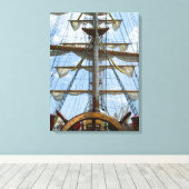Sailing Ship Wheel and Rigging Canvas Afdruk (Insitu (Houten vloer))