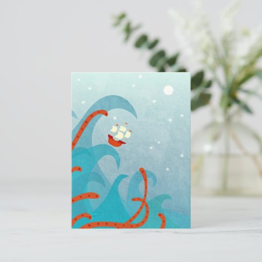 Sailing Ship Zee Monster Briefkaart (Staand voorkant)