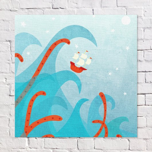 Sailing Ship Zee Monster Canvas Afdruk