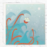 Sailing Ship Zee Monster Houten Kist Print<br><div class="desc">Een onverschrokken zeilschip komt bovenop een enorme golf in een stormachtig zee,  terwijl de tentakels van een zee monster uit de diepte reiken zijn. Eek!</div>